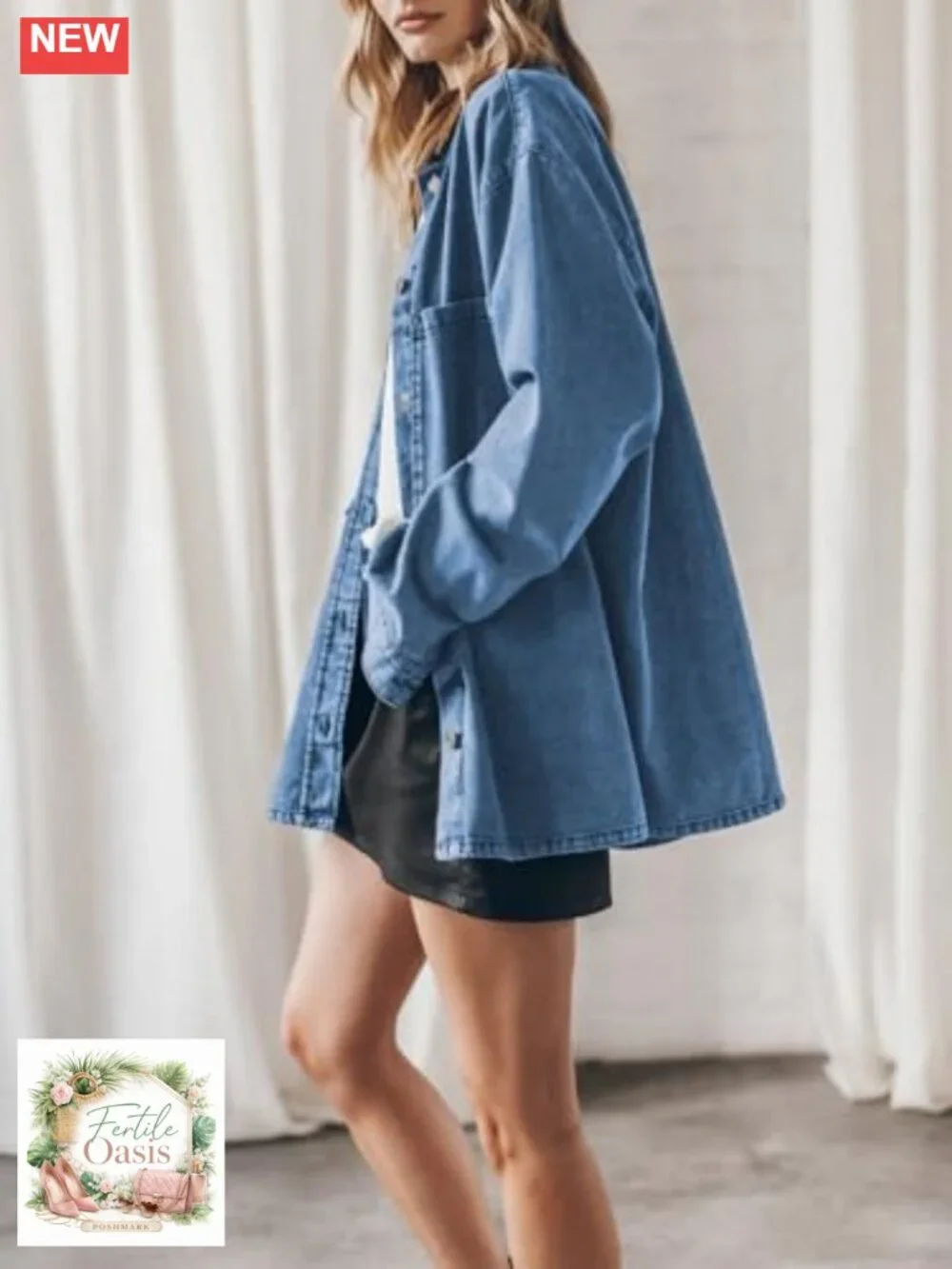Oversized Denim Jacket Button Up Long Sleeve Jean Coat